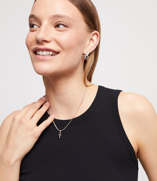 Sterling silver-plated long flat chain.